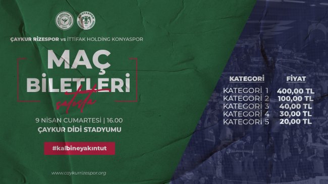 Çaykur Rizespor-İttifak Holding Konyaspor Maçı Biletleri Satışta