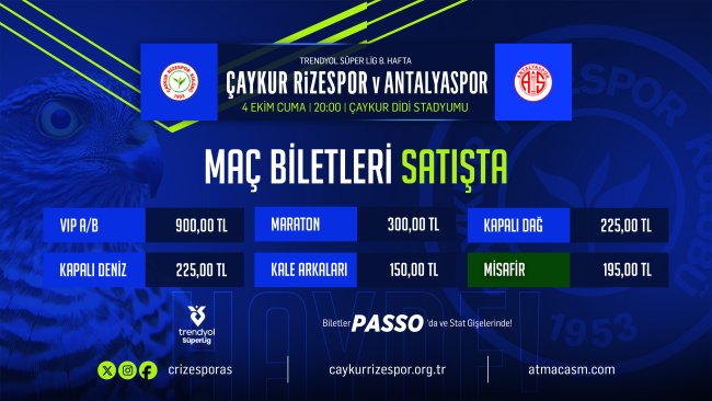 Çaykur Rizespor – Antalyaspor Maçı Biletleri Satışa Çıktı