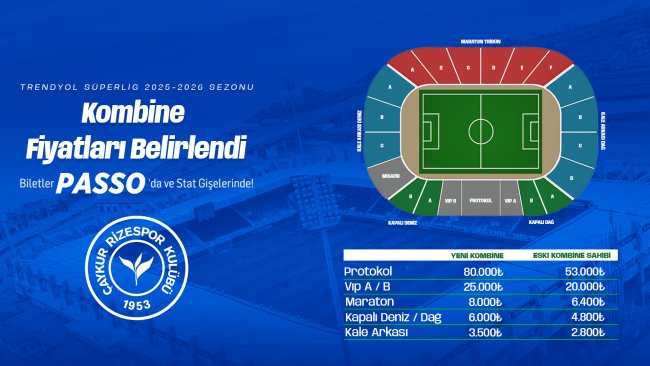 Çaykur Rizespor 2025-2026 sezonu kombine satışları başlıyor.